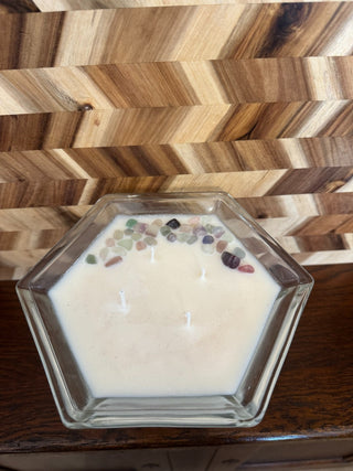 CANDLE TALL CANDY DISH W/STONES SCENT PEONY & MAGNOLA