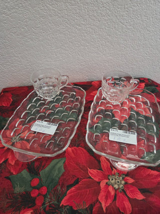 2 Sets Federal Glass Yorktown Snack/Sip Plates/Cups, RCD|100132