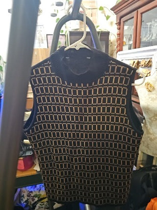 Ramie  Blend Taupe & Blk Vintage '90s Mockneck Sweater Vest