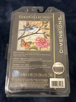 #91 NEW Dimensions Gold Petites "BIRD POSTE" Cross Stitch KIT Butterly Flower Bird