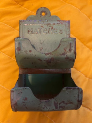 JP vintage green tin wall-mounted match holder