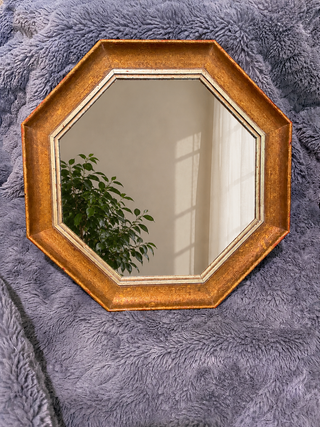 Vintage Octagonal Gold Beveled Wall Mirror | Hollywood Regency Style