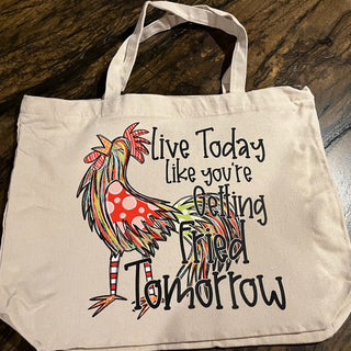 "Fried Tomorrow" Large Zippered Canvas Tote RSV|72423