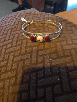 Sterling 3 stone rose red dahlia cuff bracelet