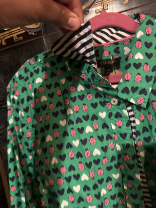 Talbots Green Ladybug Hearts Button down Shirt #47 VV MTS|99458