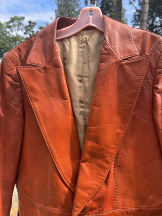 Vintage Lakeland 42 Long Leather Jacket Rust Brown