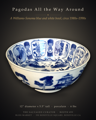 Vintage Williams-Sonoma Grande Cuisine Blue & White Chinese Porcelain Bowl, 12” Kraak-Style Centerpiece