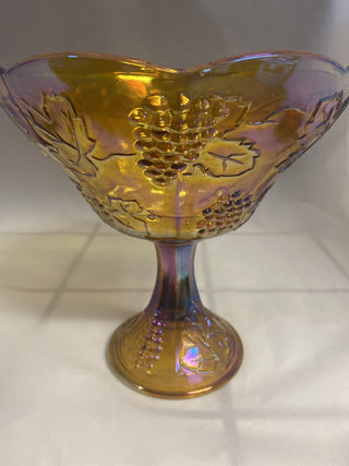 Indiana Marigold carnival glass pedestal bowl rcd|75258
