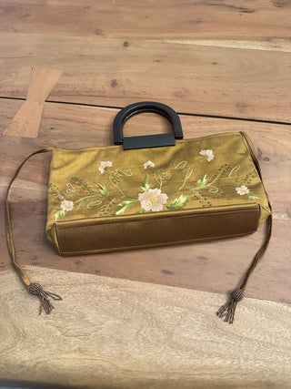 Vintage Silk Embroidered Handbag with Lucite Handles MTS