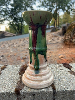 Pier One Glazed Ceramic Art Deco Pillar Candle Holders 8.25”