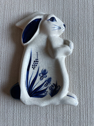 Vintage Dedham Pottery Blue White Crackle Glaze Easter Rabbit Bunny RSV
