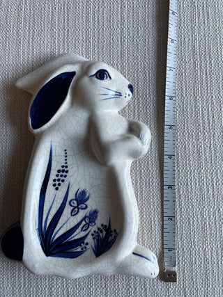 Vintage Dedham Pottery Blue White Crackle Glaze Easter Rabbit Bunny RSV