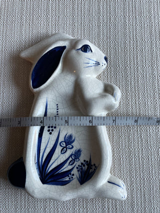 Vintage Dedham Pottery Blue White Crackle Glaze Easter Rabbit Bunny RSV