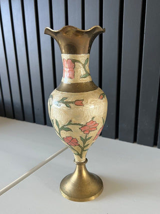 Vintage brass and enamel ruffled vase RSV|117030