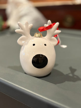 Deer head christmas ornament, white w/black nose 4.5" tall|127283