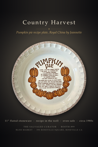 Country Harvest Pumpkin Pie Recipe Plate | Royal China by Jeannette | Fluted 11" Stoneware Baker, Circa 1980s