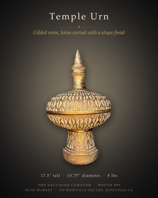 Gilded Temple Urn with Stupa Finial — Carved Lotus Lidded Jar on Pedestal Foot
