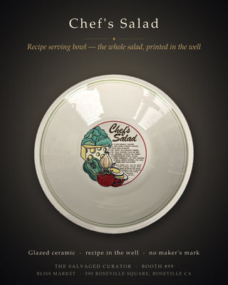 Vintage Ceramic Chef’s Salad Recipe Serving Bowl - 11.25" Retro Kitchenware