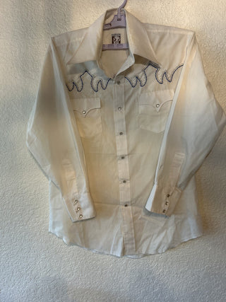 12F vtg 70's KARMAN western pearl snap shirt embroidered long tail slim fit mens MTS|68870