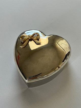 Silver plate heart bow  trinket box with lid|74493