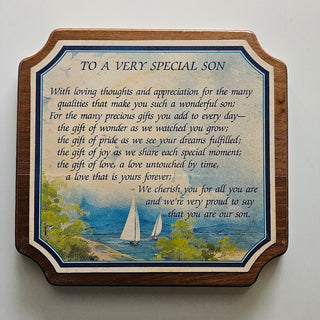 $5 SALE - Vtg "To a Very Special Son" Wood Plaque