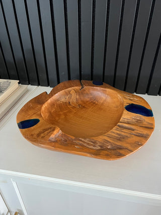 Teak and cobalt resin wood bowl|72120