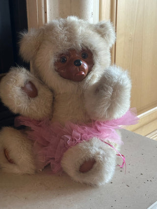 Raikes Collectible Ballerina Bear w/pink Tutu, wooden face/paws, signed 1988