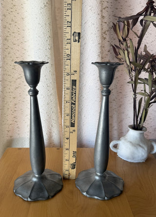 Vintage Pewter Petal Candlestick Holder Pair (LZD - RSV)|108495