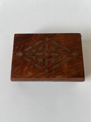Vintage Wood with brass inlay trinket box|52037