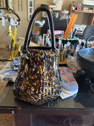 Murano glass handbag Vase - blk/red/yellow