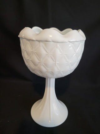 Vintage Indiana Duette Quilted Milk Glass Compote RCD
