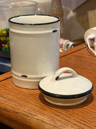 White Ceramic 11 oz. Canister (distressed look) 6" tall RCD
