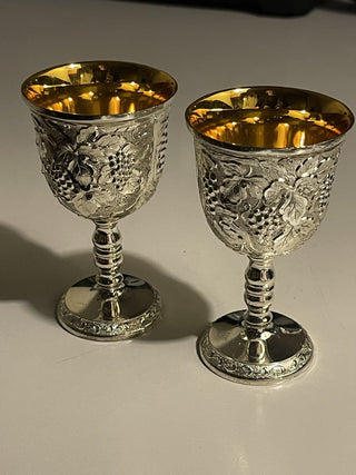 Set/2 Enesco Silver Plate 3.5" Cordial Goblets, Grapes--SP RCD