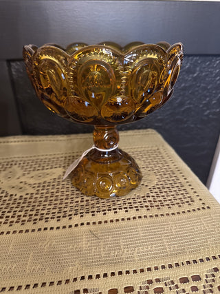 Vintage LE Smith Amber Glass Moon & Stars Compote-RCD|68505