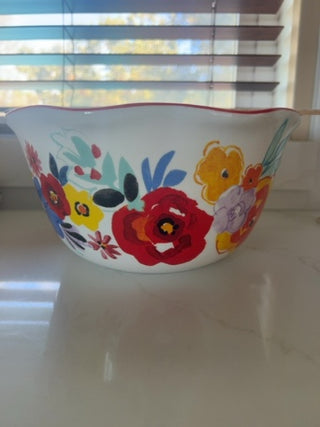 Very Large Pioneer Woman Floral Mixing Serving Bowl Scalloped Edge