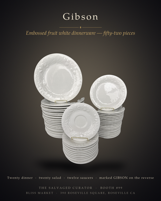 Gibson Embossed Fruit White Dinnerware — 52 Pieces, Service for 20, Discontinued