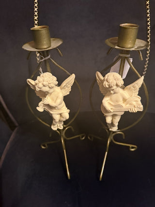 Vintage 96' Resin Cherub Angel Taper Candle Holder #62 VV MTS