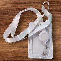 Interchangeable Badge Reel Lanyard with Retractable Reel: Lanyard White. Badge Button: Pearl Diamond Flower.|63683