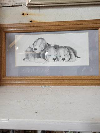 Framed 16-1/2 x 9 Puppy Dogs by V. Miller RCD