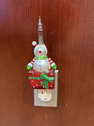 Vintage Snowman on Present Glitter Bubble Night Light RCD|133235