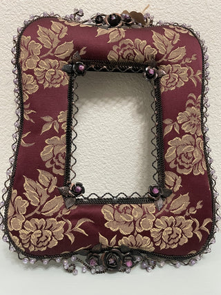 Rose Wine Fabric Wire Jeweled Frame #49 MTS|62135