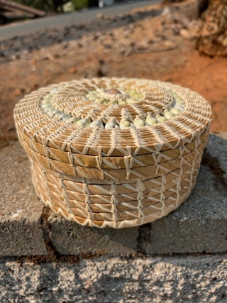 8” Woven Seagrass Basket with Shells