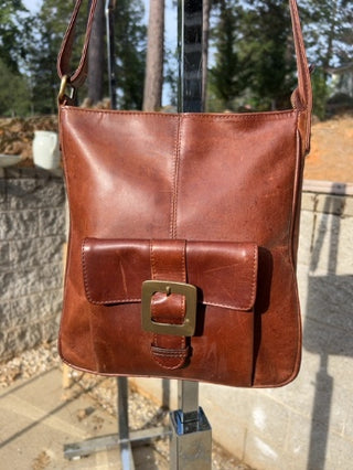 12F The Leather Store Cognac Crossbody Purse MTS