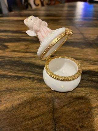 Vintage Porcelain Angel Baby On A Cloud Hinged Trinket Bos|125033