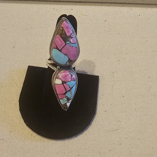 .925 double cotton candy turquoise ring sz adjustable|89325