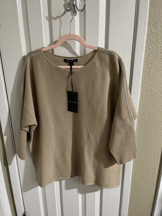 New with Tags Women's Taupe Sweater Size 1X w/ Rhinestones Down the Sleeves RCD