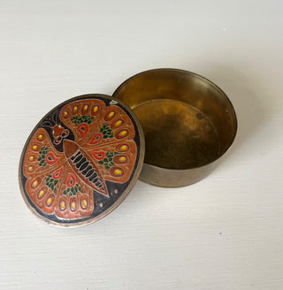 Vintage brass enamel butterfly trinket box RSV|88047