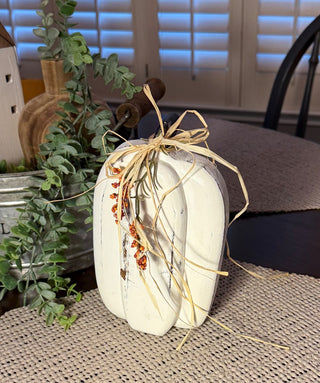 White Rustic Wood Pumpkin 8" RSV|127765