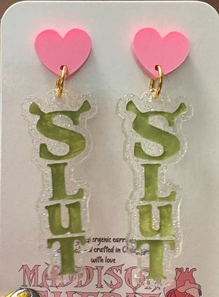 Glitter Slut w/ Pink Heart Earrings MTS|76112