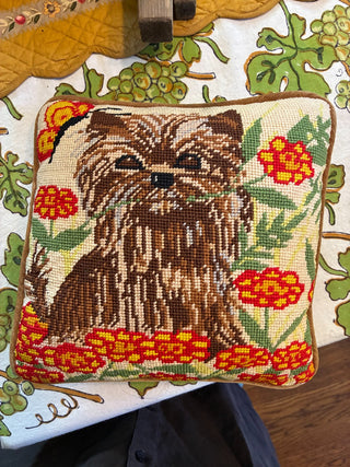 TLs Yorkie needlepoint pillow w/velvet back MTS|80412